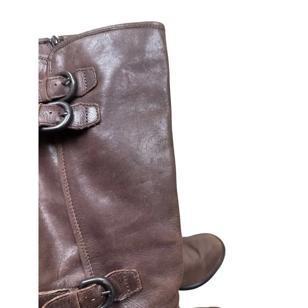 BORN Size 9 Brown 100% Leather Tall Winter Boots Closet Staple Luxury Buckle